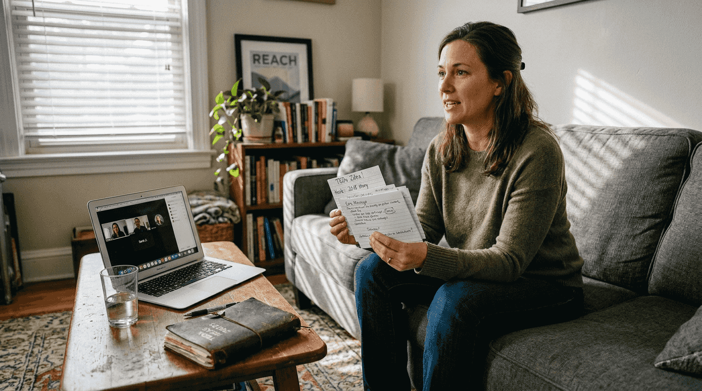 Speaker rehearsing TEDx talk at home