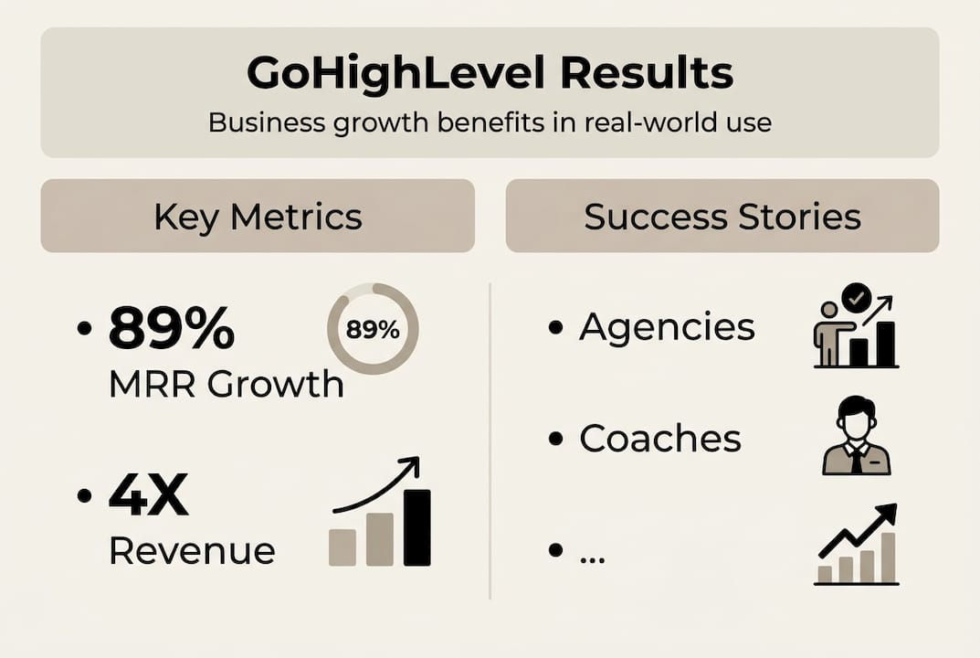 Infographic showing GoHighLevel growth metrics and success stories