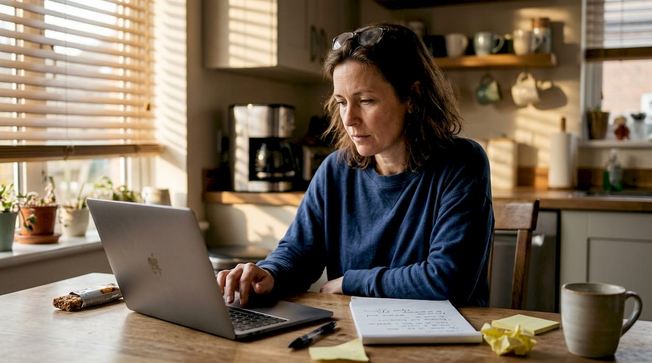 Businesswoman experiencing imposter syndrome at laptop