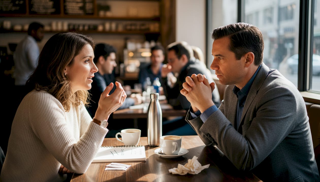 Two people building trust through conversation