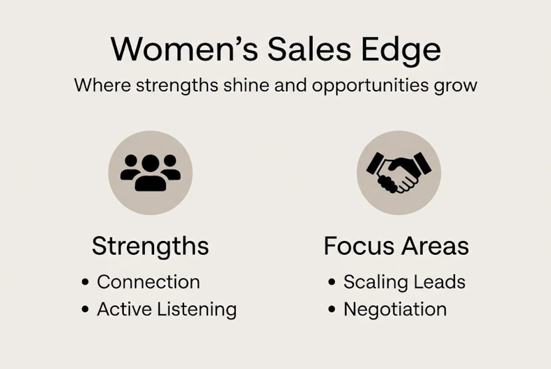 Infographic showing women’s sales strengths and focus areas