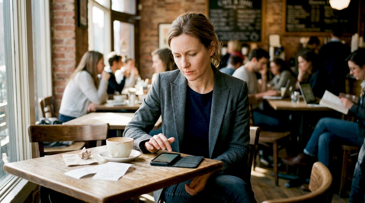 Woman pausing before difficult sales call