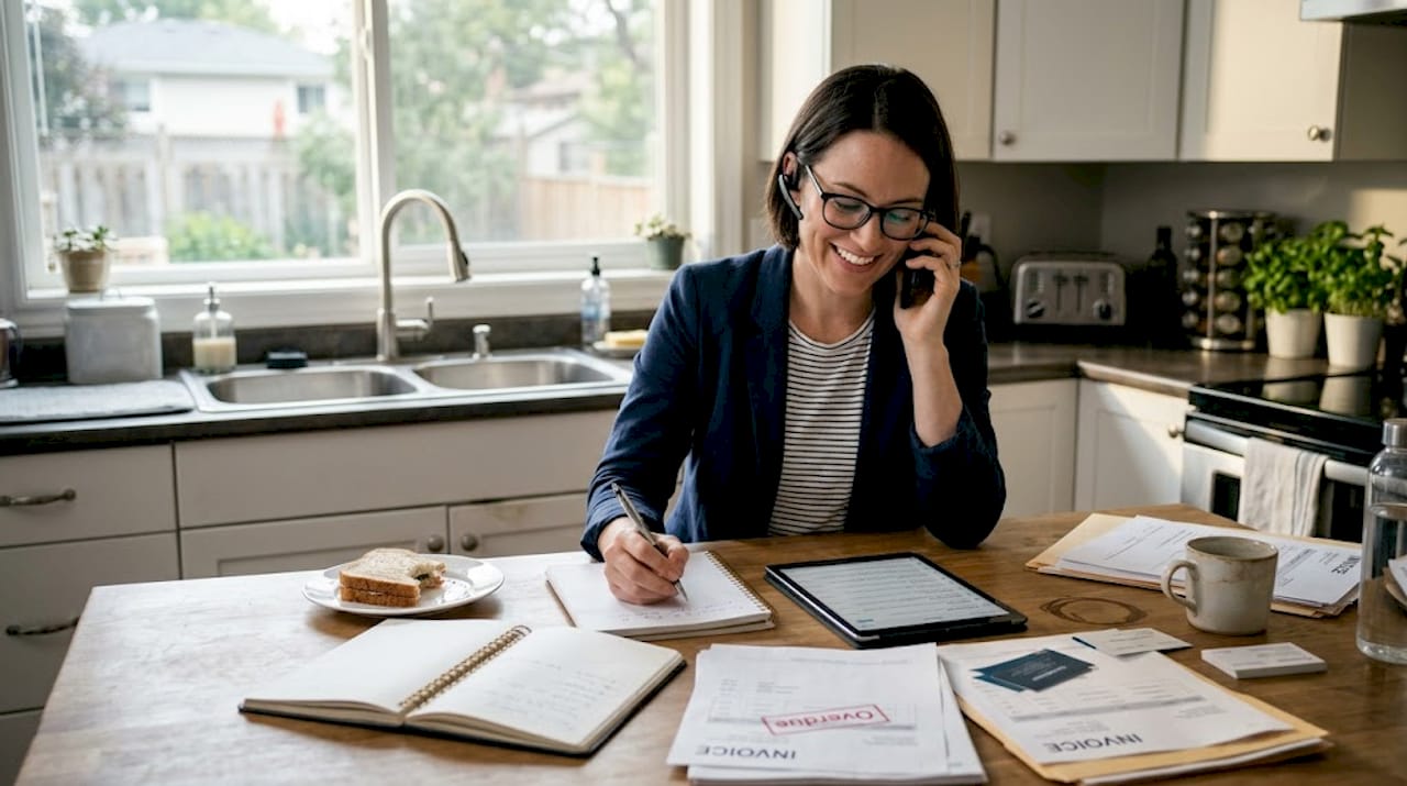 Business owner multitasking, delegating sales work