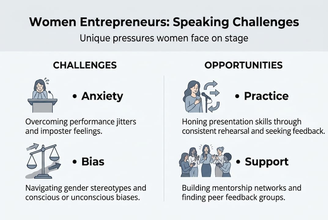 Infographic showing women public speaking challenges
