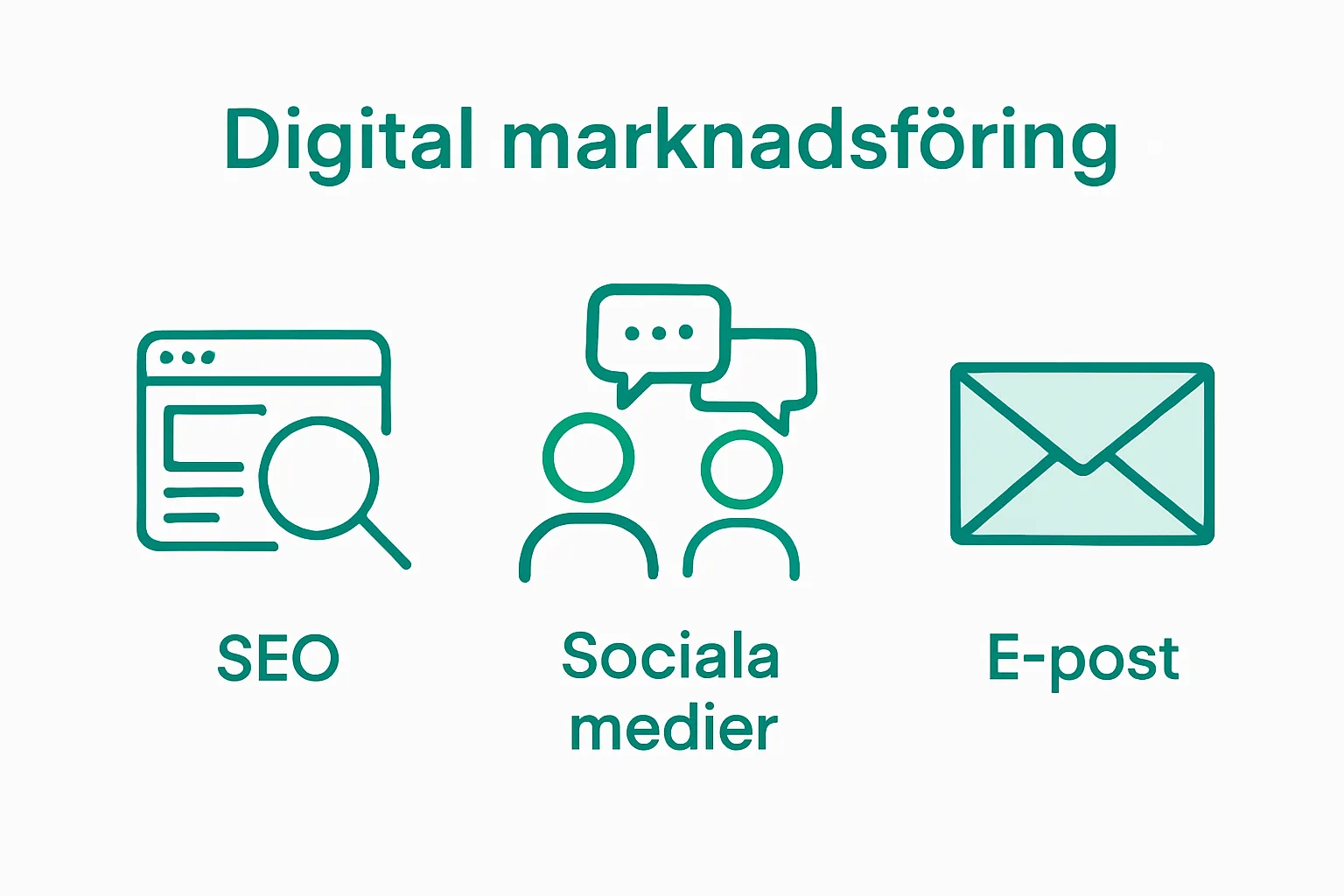 Infographic of SEO, social media, and email as main digital marketing channels