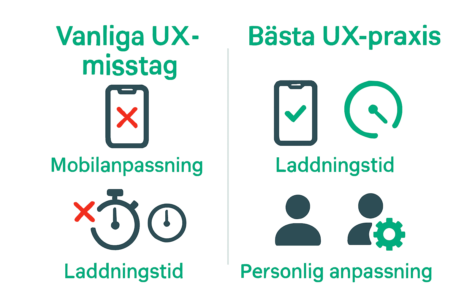 Comparison between UX mistakes and best practices with icons