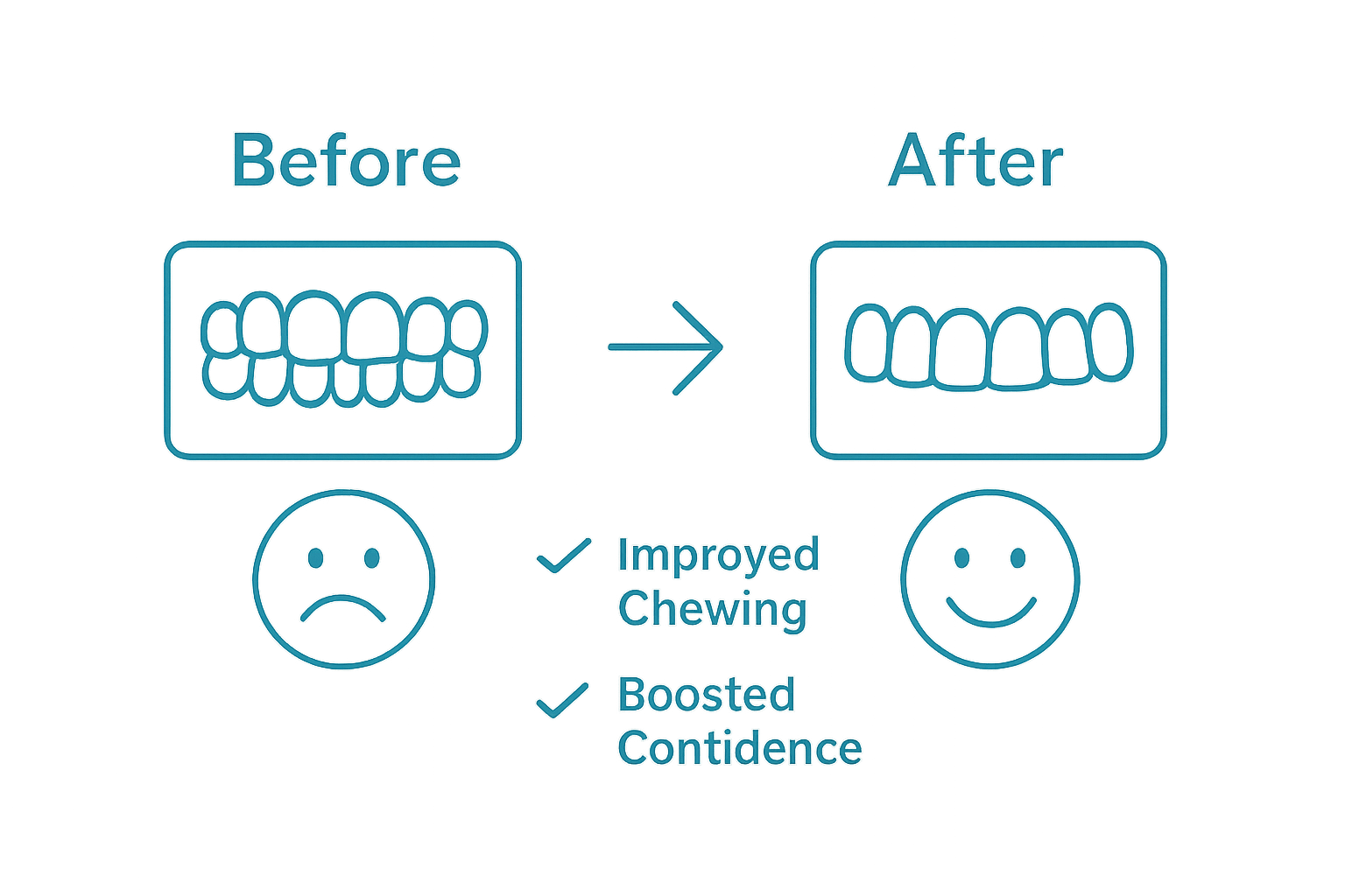 Comparison of orthodontic outcomes before and after treatment—teeth alignment and patient confidence.