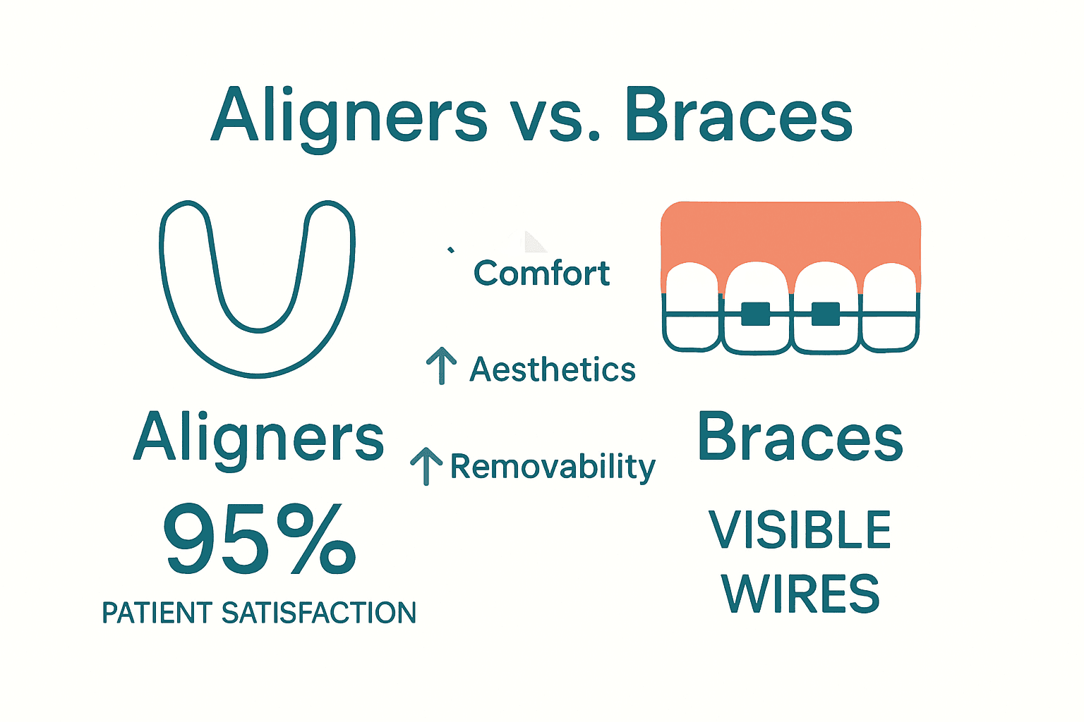 Infographic comparing transparent aligners to traditional braces
