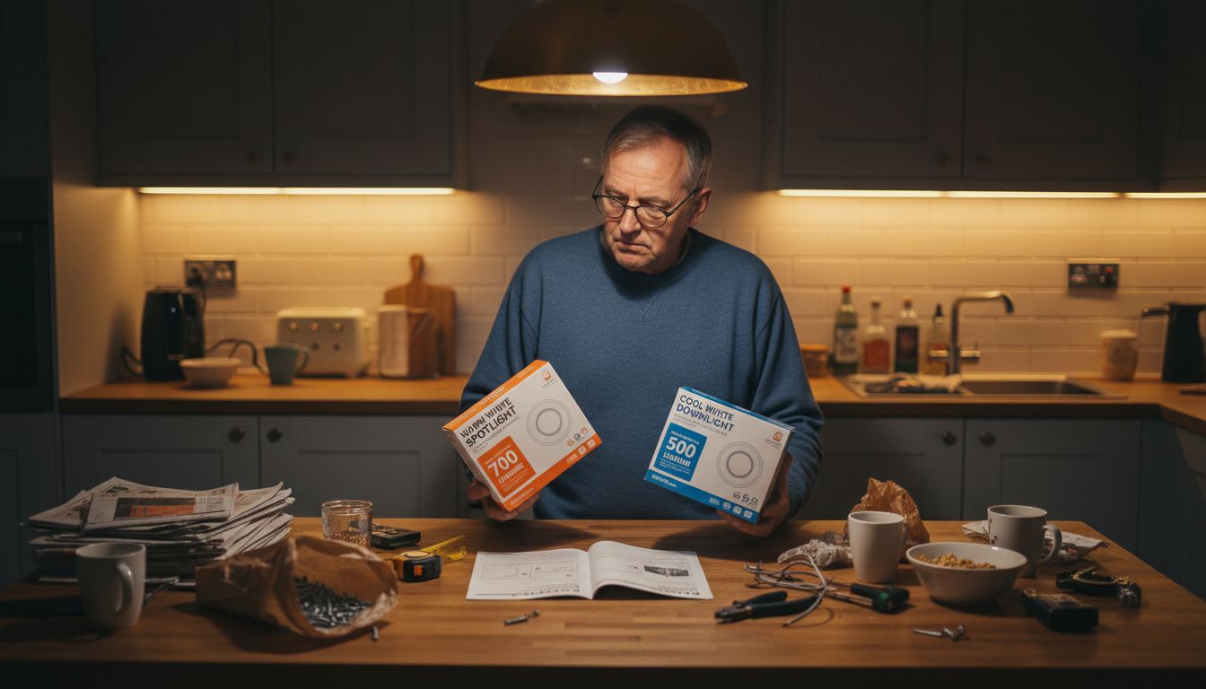 Man comparing types of spotlight fixtures