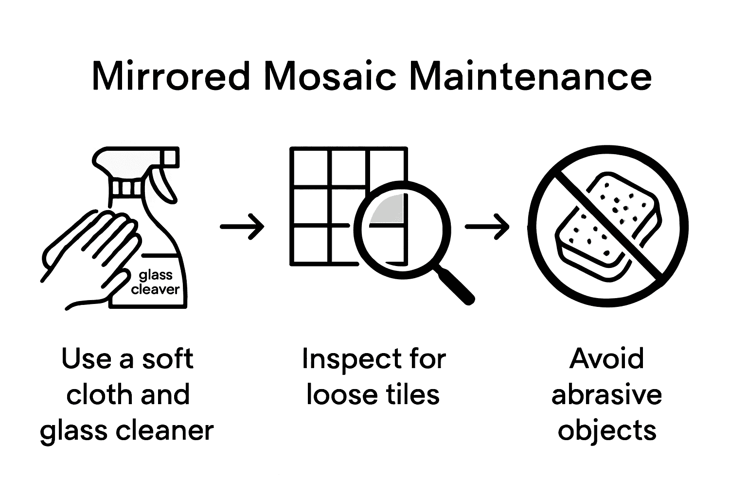 Infographic showing mirrored mosaic maintenance steps