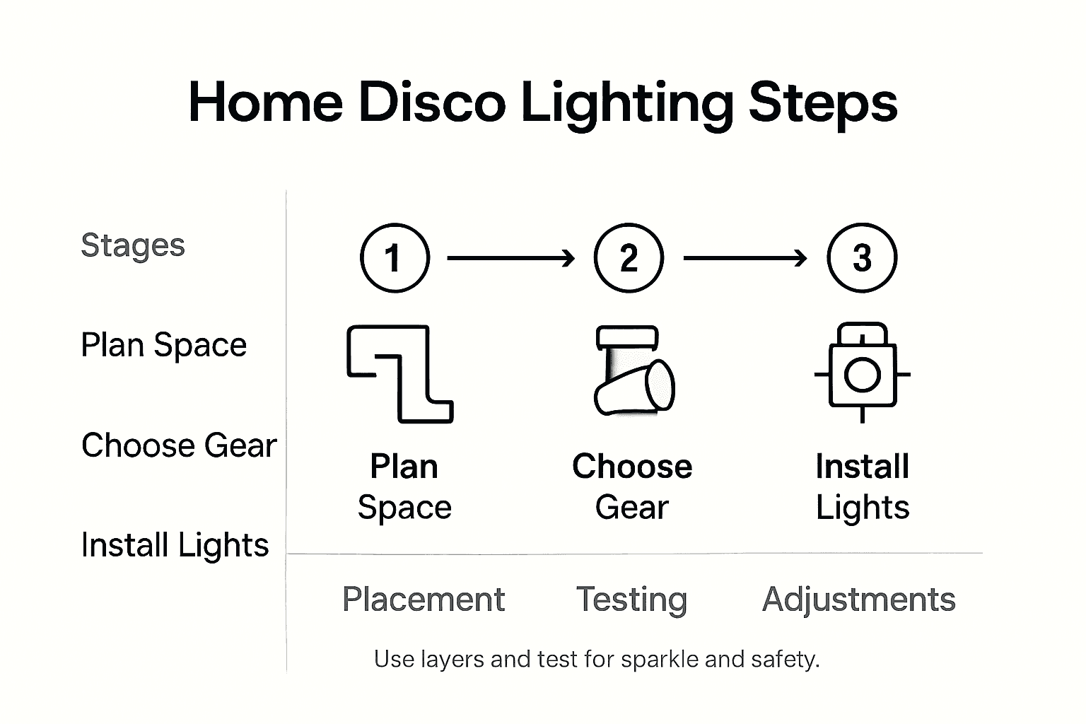 Infographic of disco lighting workflow steps