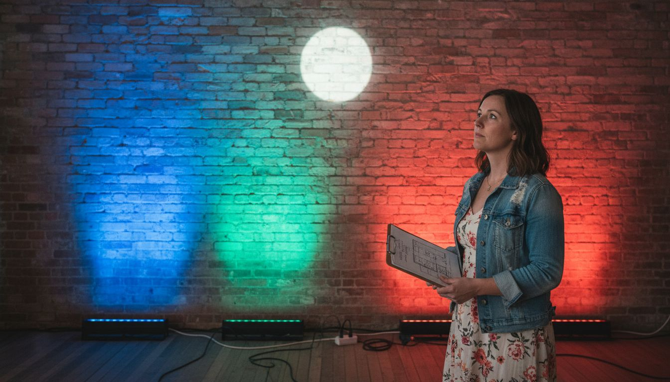 Planner examining mixed event wall lighting