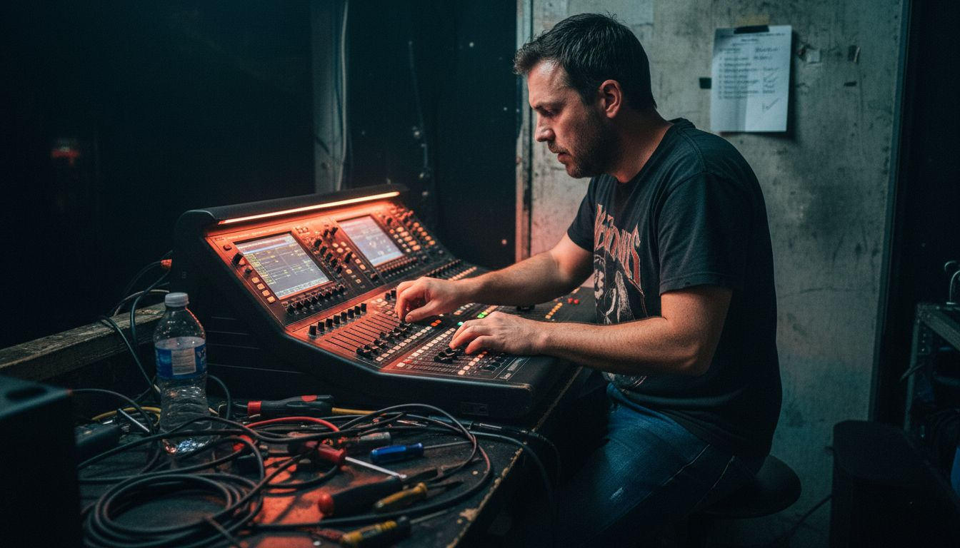 Technician adjusts club lighting controls