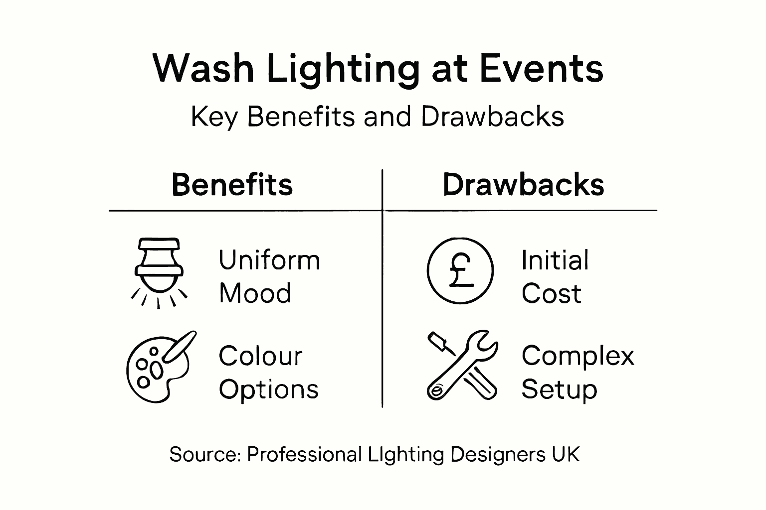 Infographic showing wash lighting pros and cons