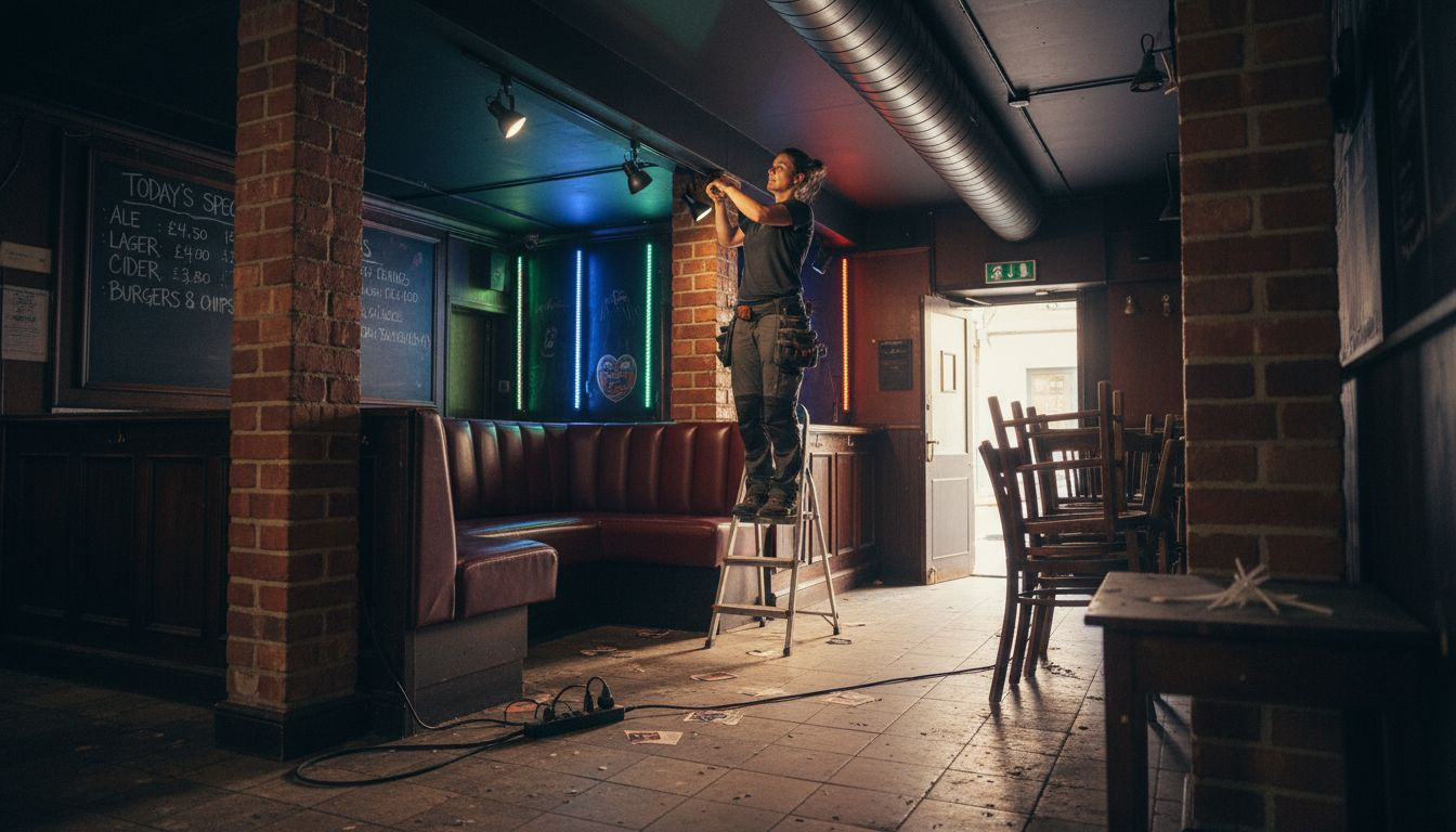 Technician adjusting ambient bar lighting