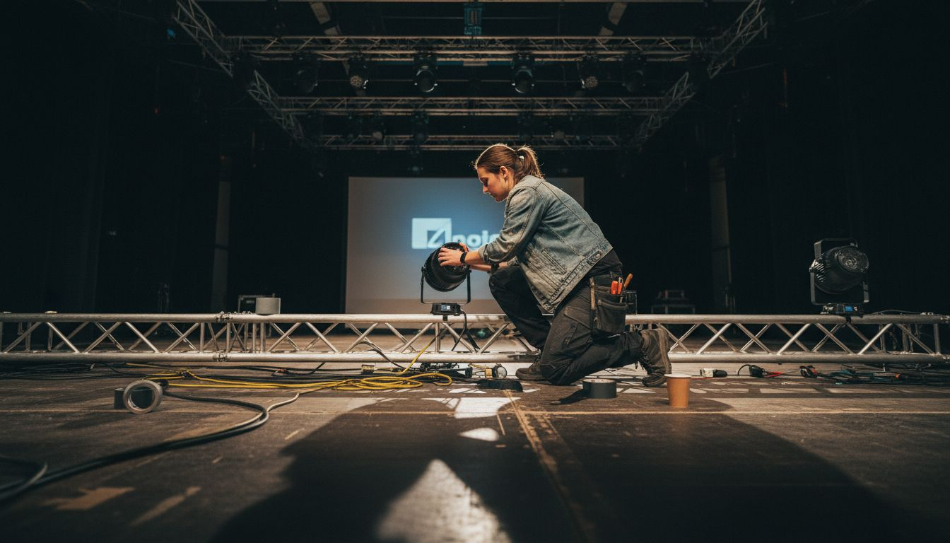 Lighting designer adjusts LED PAR Can on stage