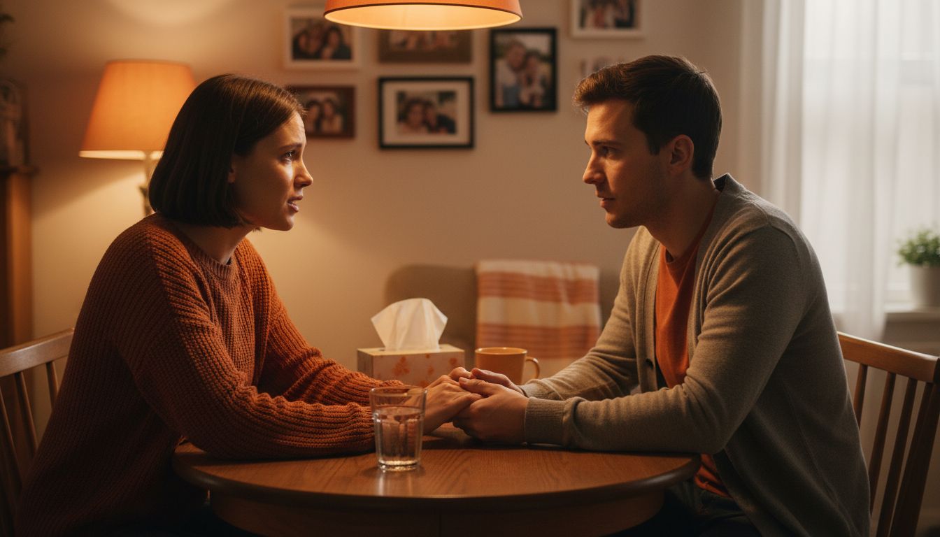 Couple having honest kitchen table talk