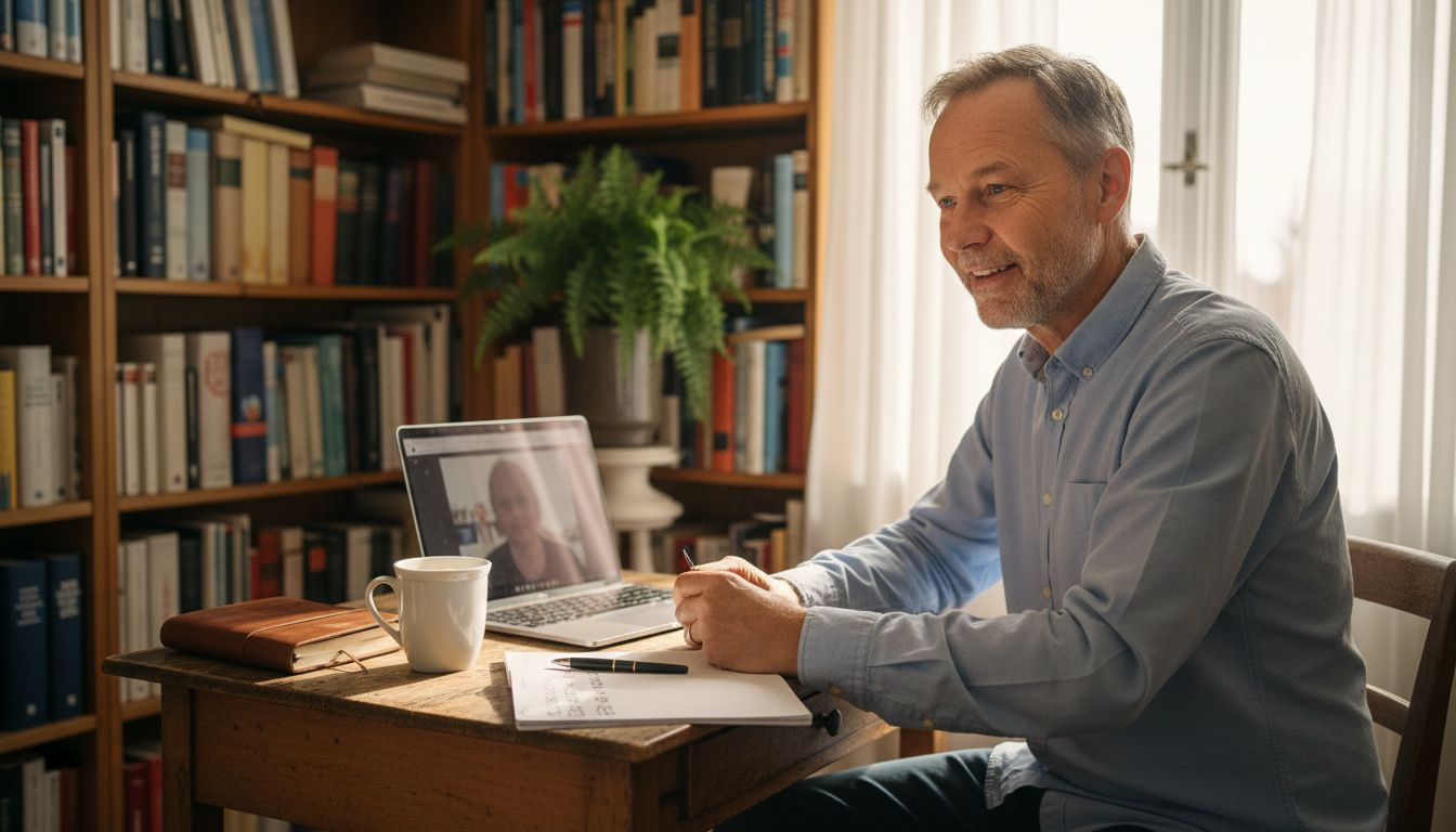 Psykolog holder online session hjemme fra sit kontor
