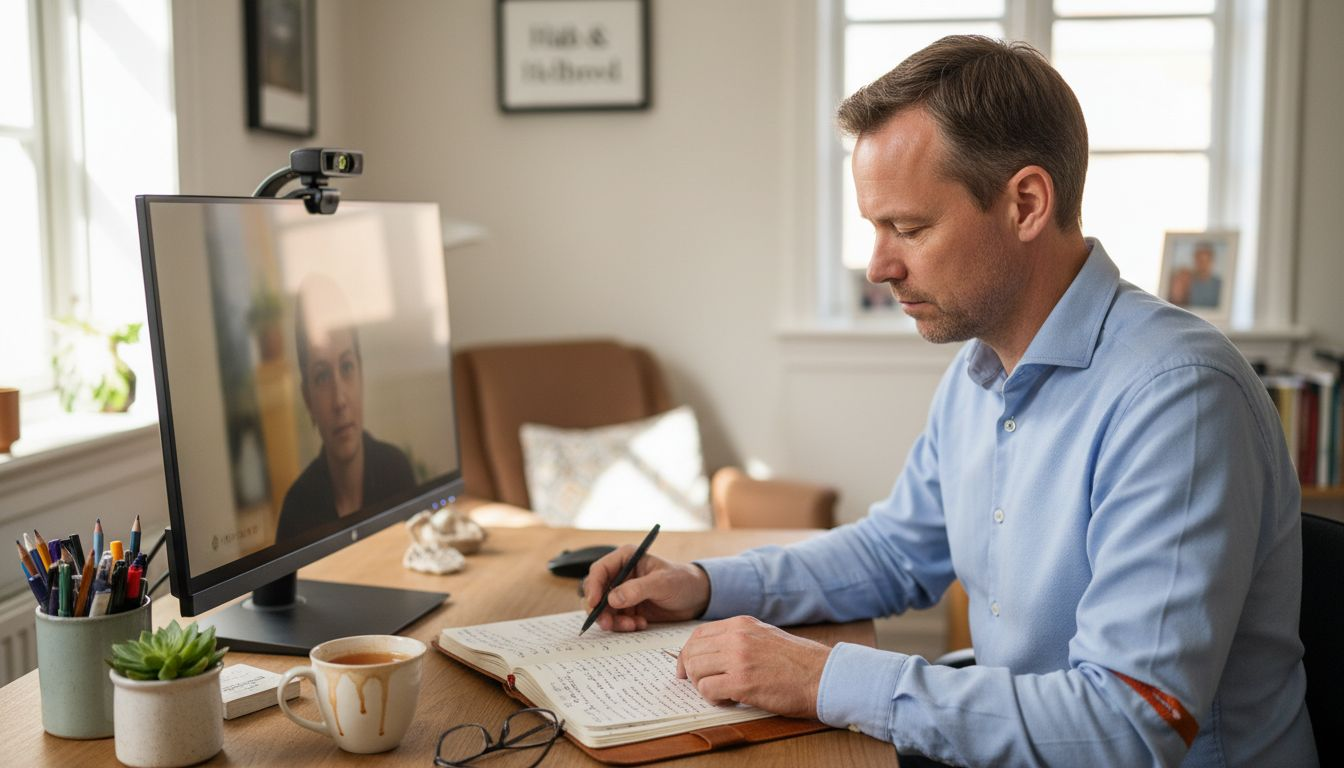 Psykologen gør sig klar til en online samtale med en klient