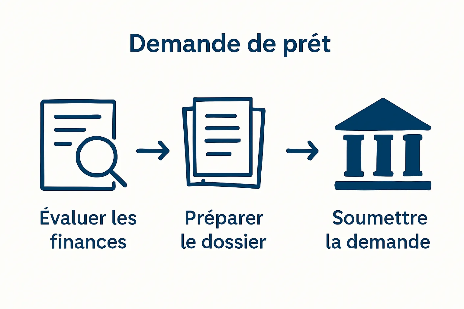 Infographic of the 3 key steps to rédiger une demande de prêt
