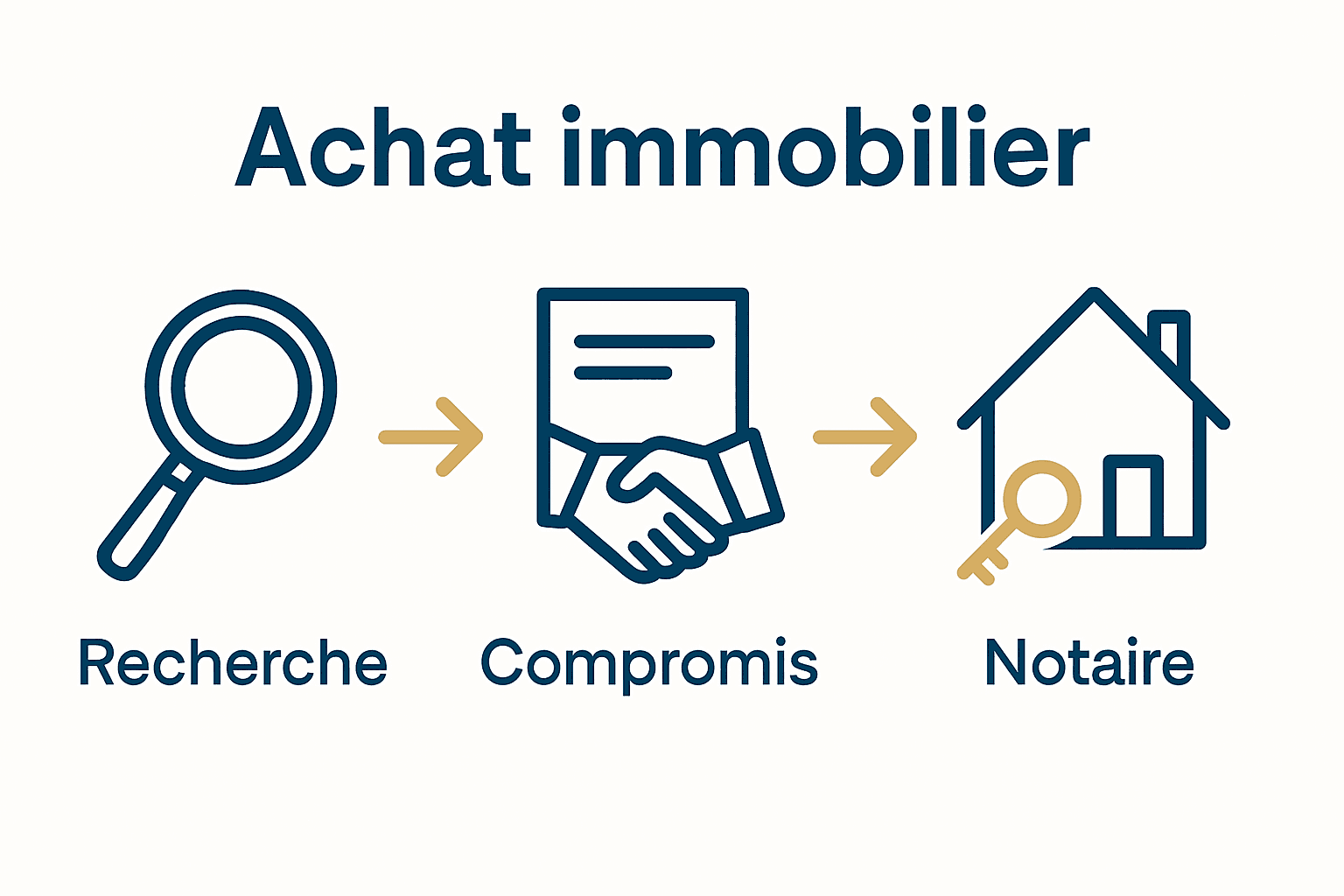 Processus d’achat immobilier schématisé en trois étapes clés