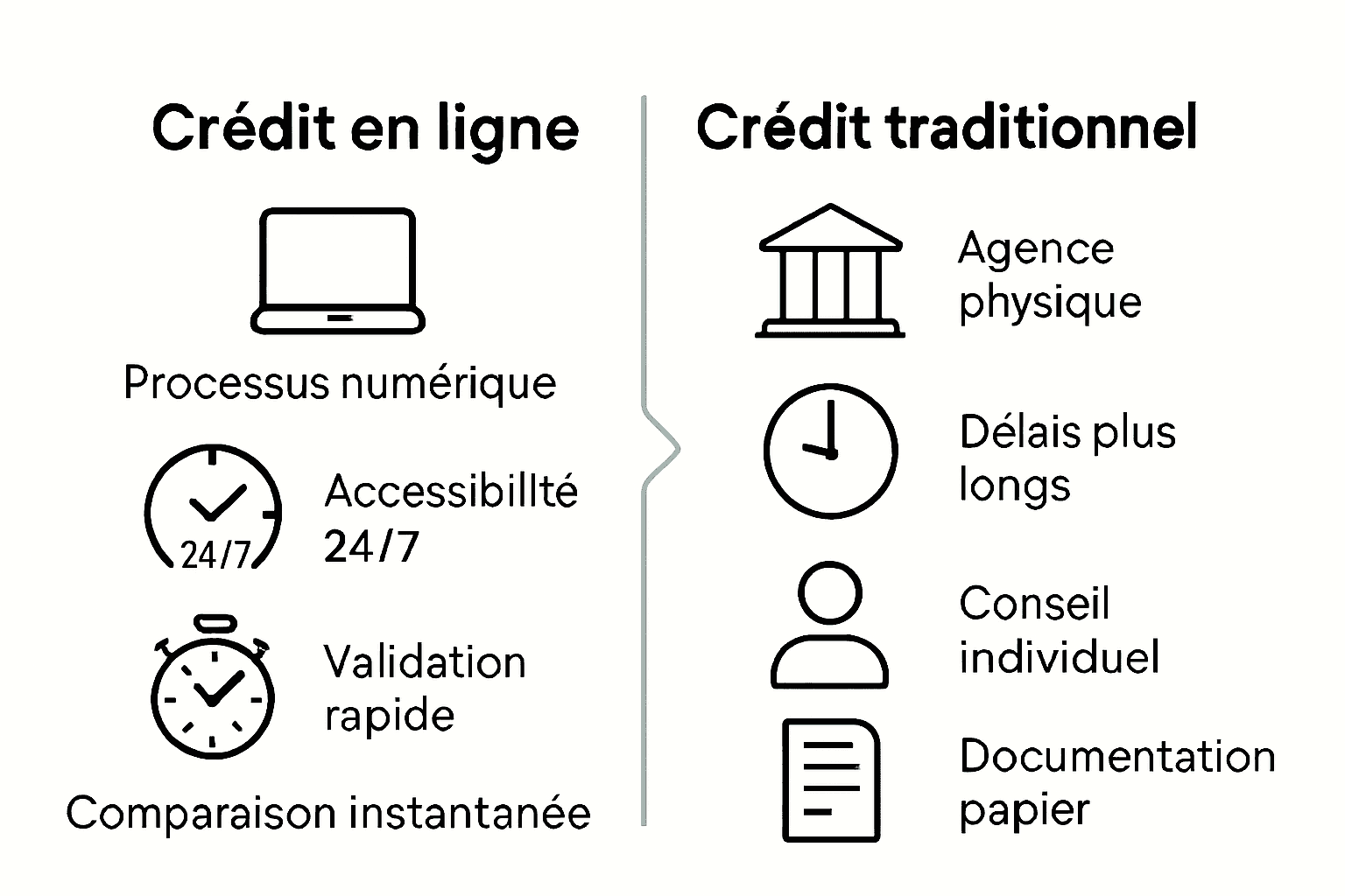 Infographie comparaison crédit en ligne vs crédit traditionnel