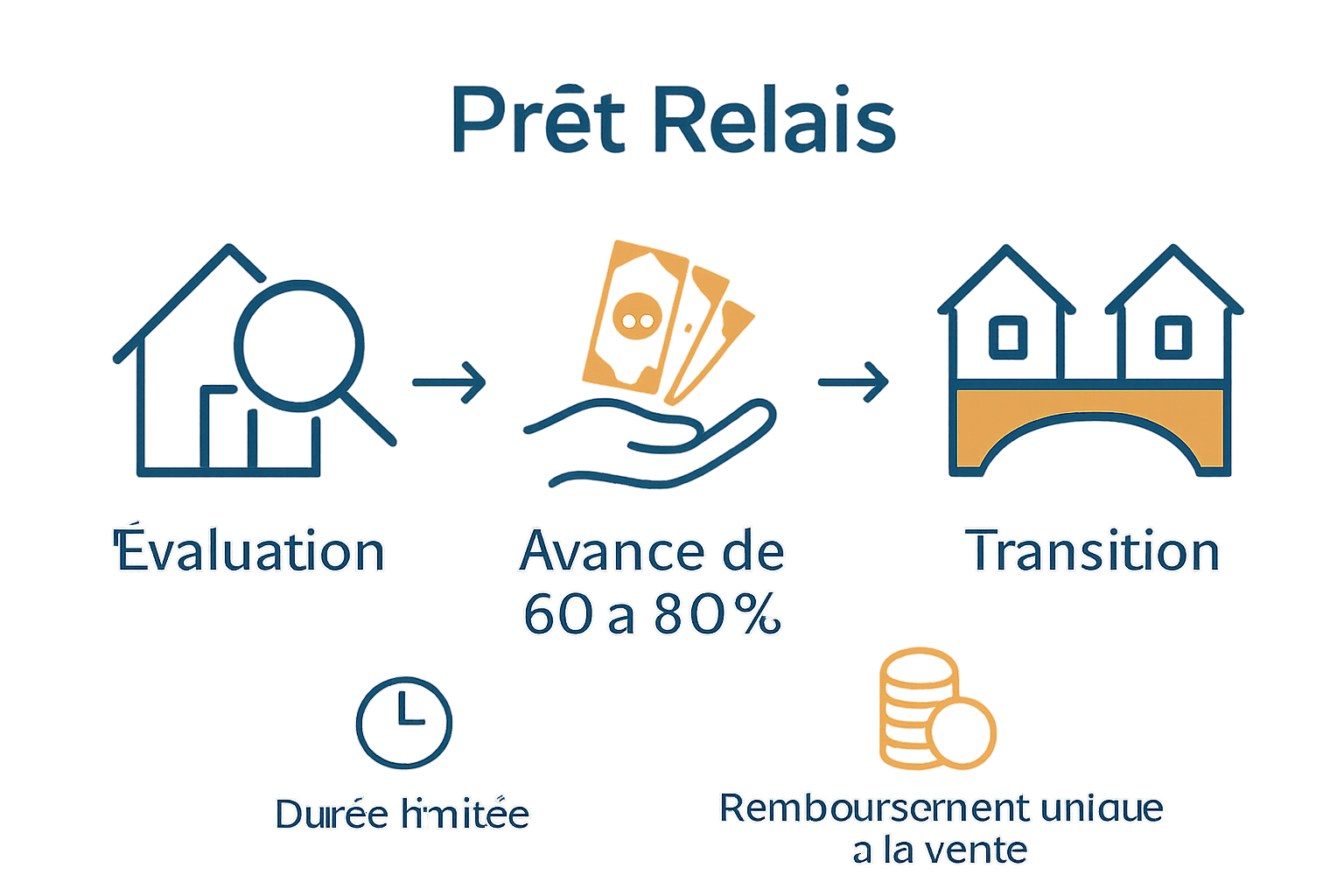 Infographie des étapes clés du fonctionnement du prêt relais