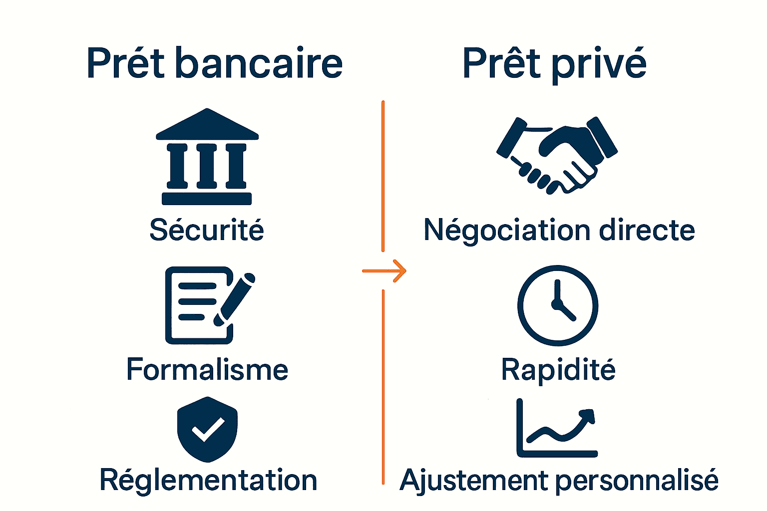 Différences clés entre prêt bancaire et privé.