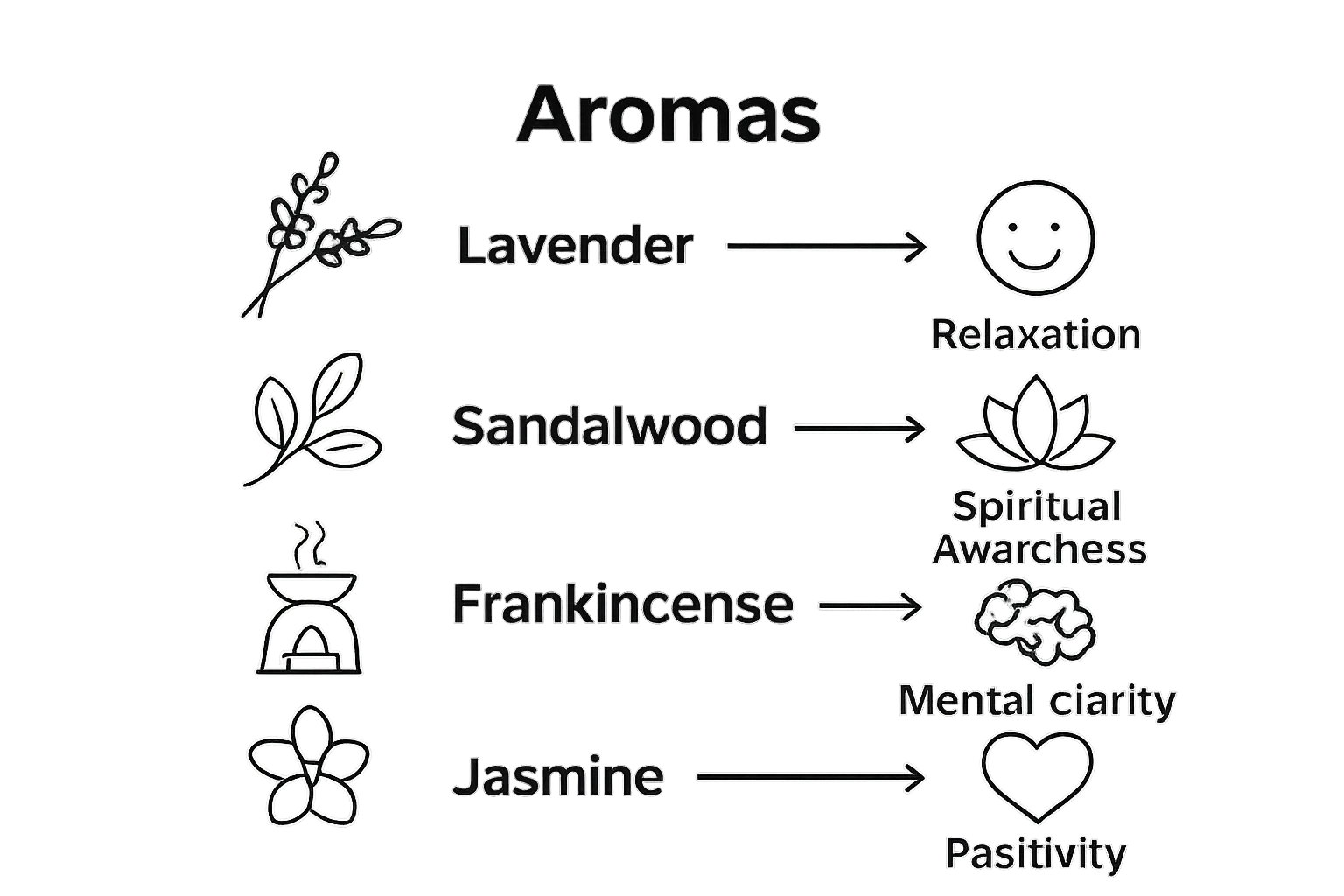 Infographic chart of four incense scents and their meditation benefits