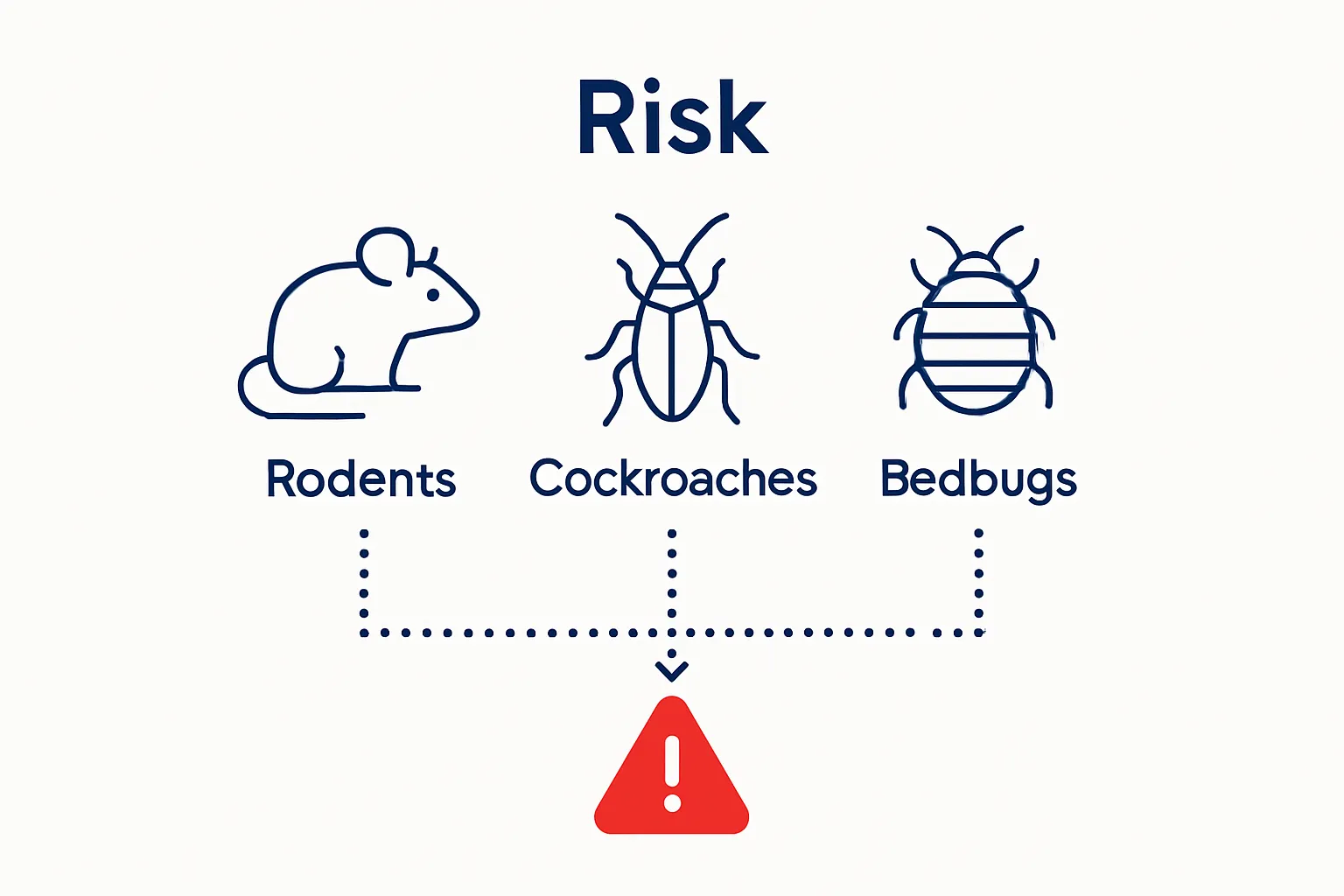 Infographic showing major household pests: rodents, cockroaches, bedbugs