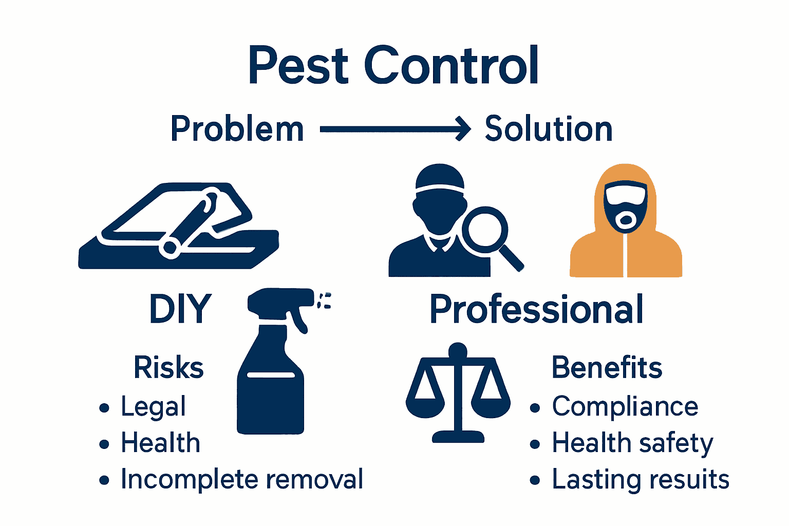 Infographic contrasting DIY and professional pest control methods and outcomes.
