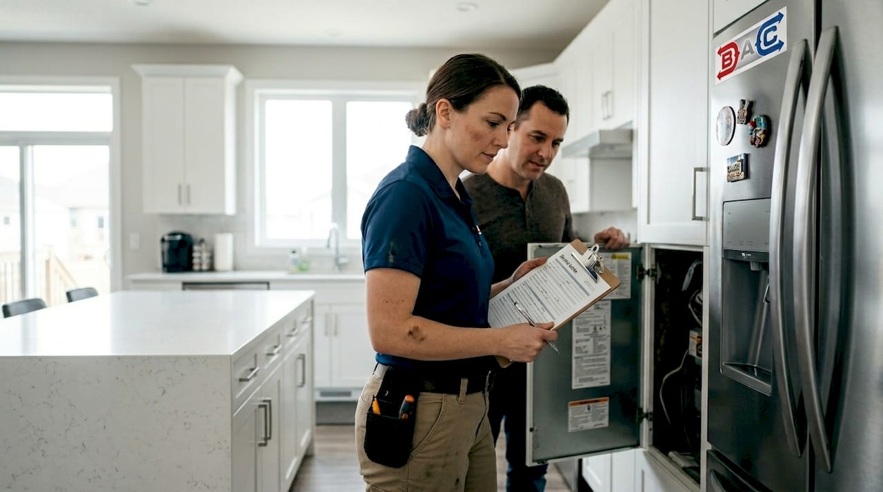 HVAC technician preparing for home furnace check