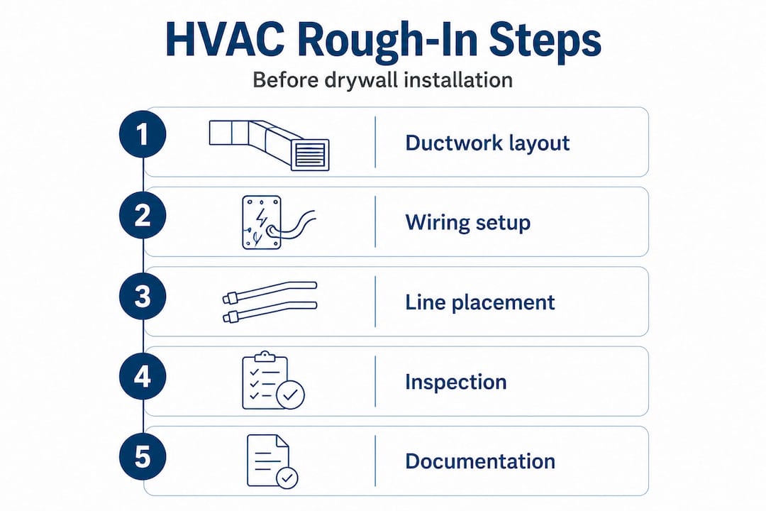 Infographic listing steps in HVAC rough-in process