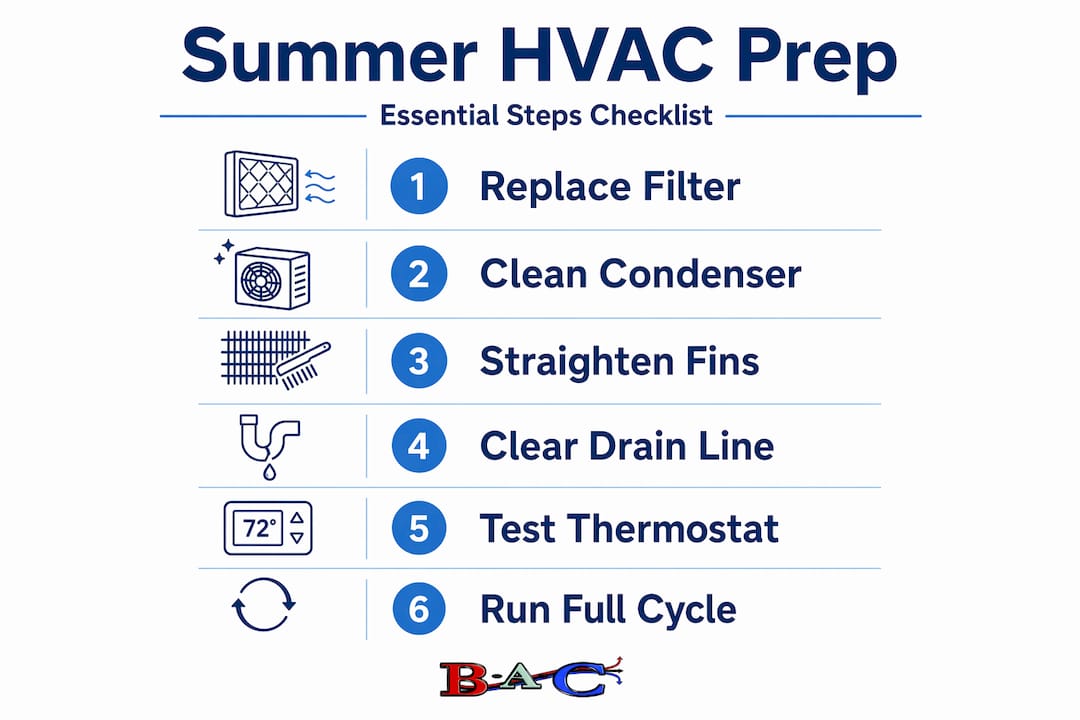 Infographic showing summer HVAC maintenance steps checklist