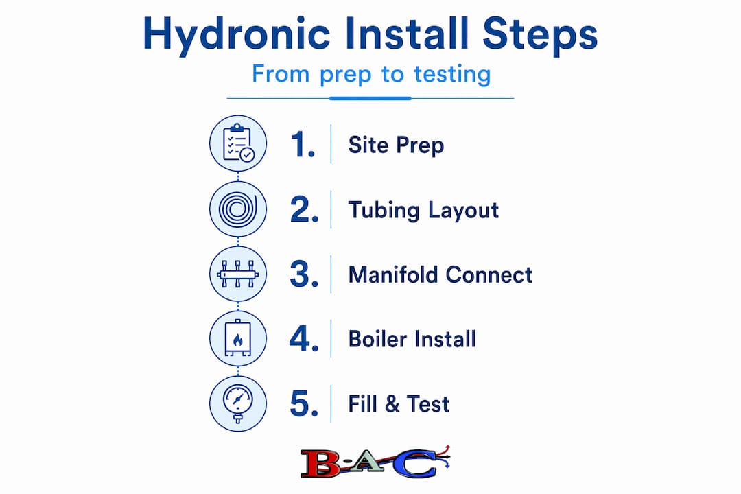Infographic of hydronic heating installation steps