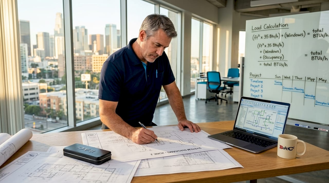HVAC engineer working on system design in office