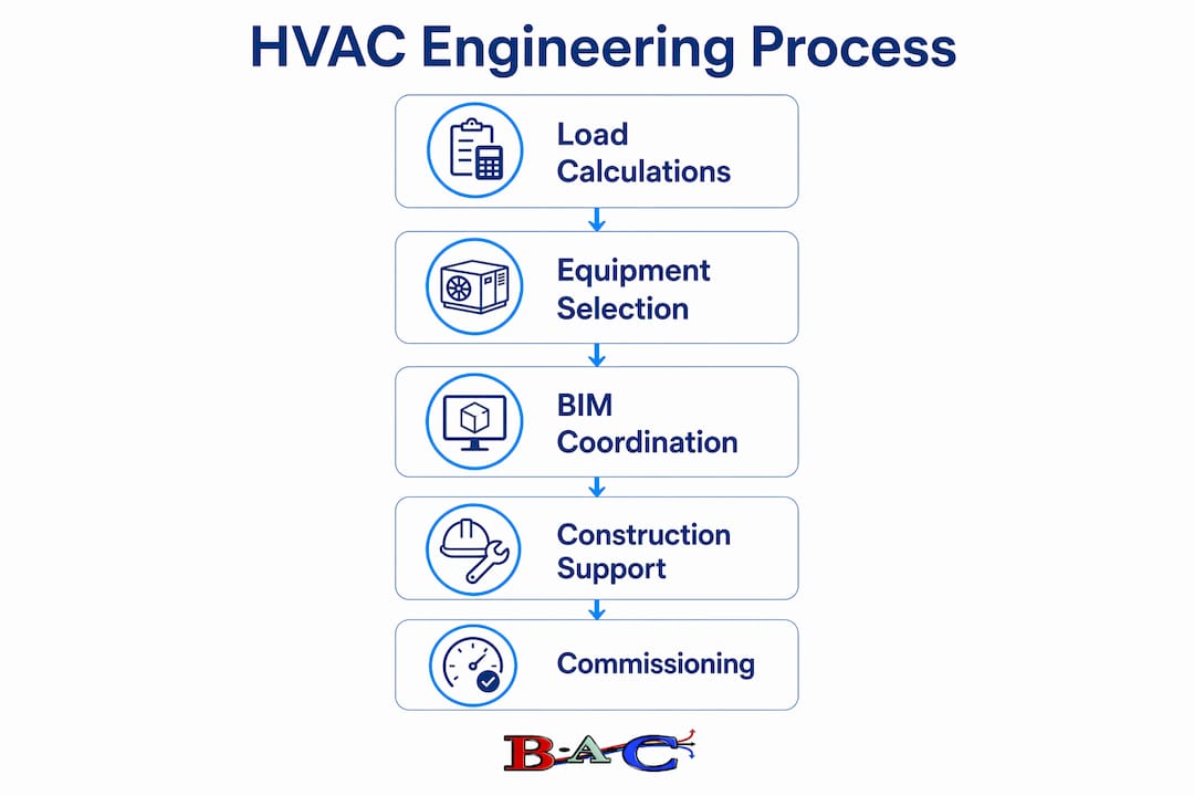 Infographic illustrating key HVAC engineering design stages
