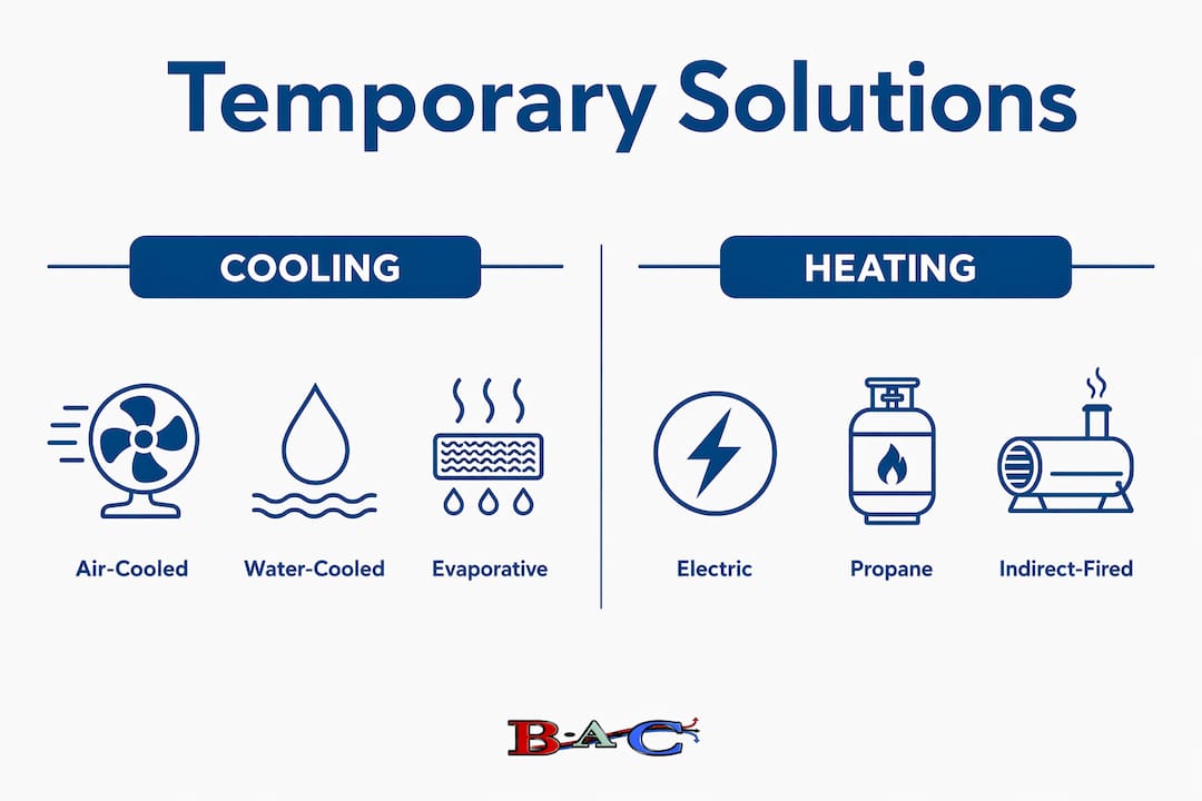 Infographic comparing temporary cooling and heating types