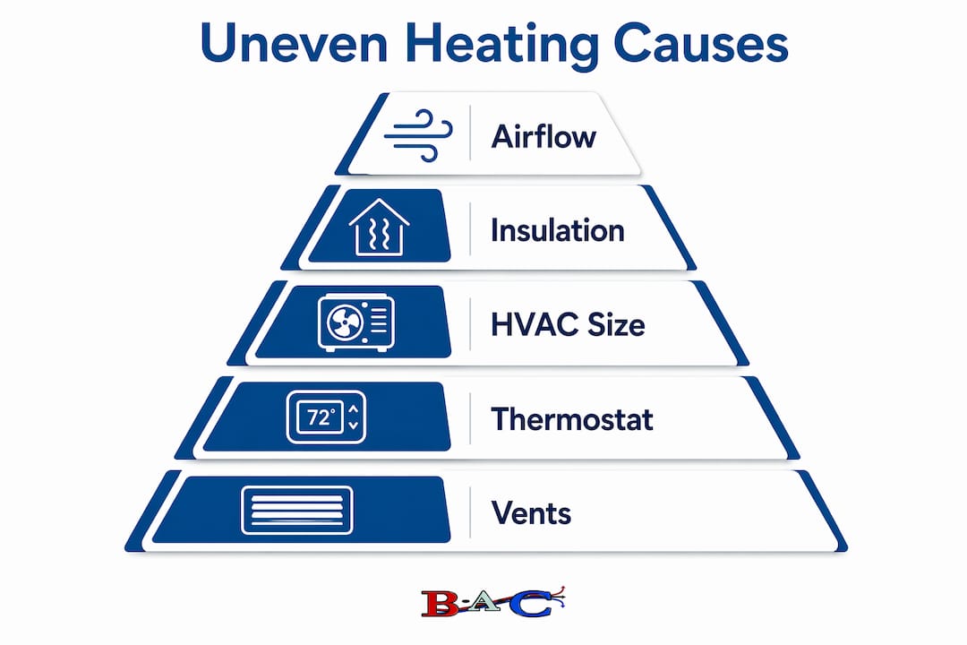 Infographic showing hierarchy of uneven heating causes