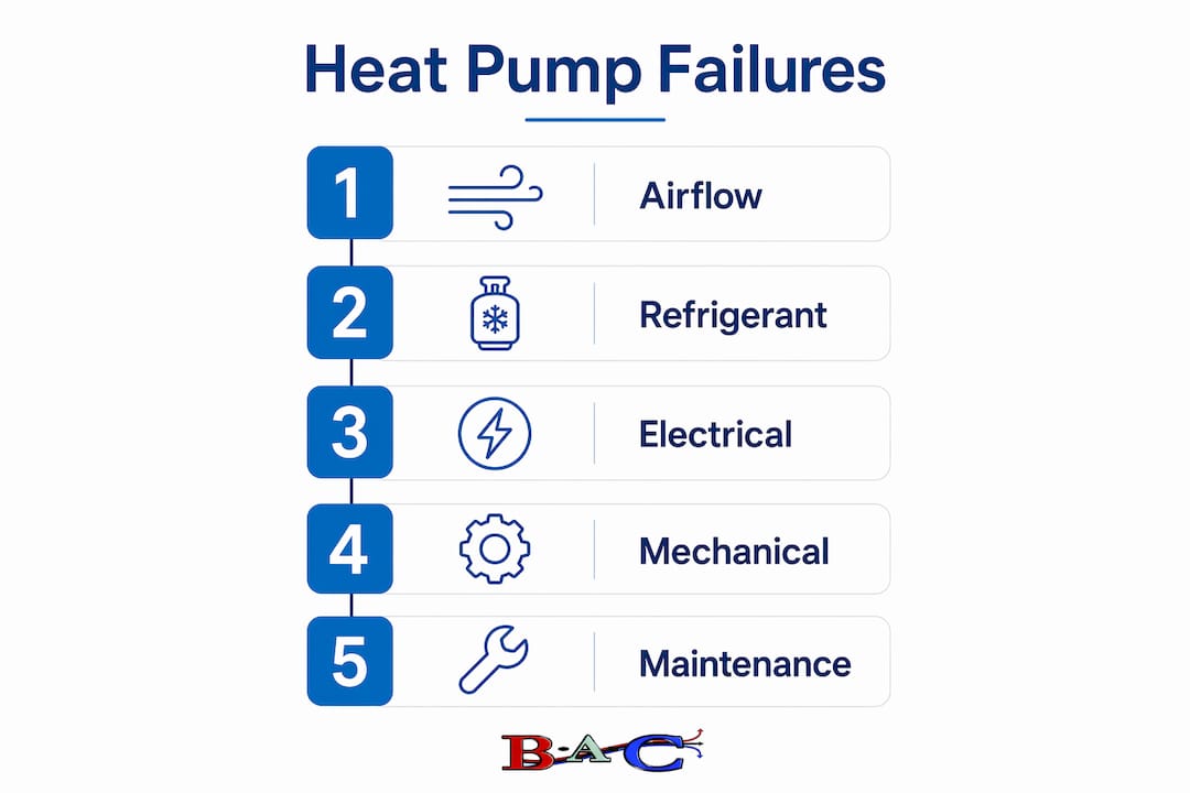 Infographic showing main causes of heat pump failure