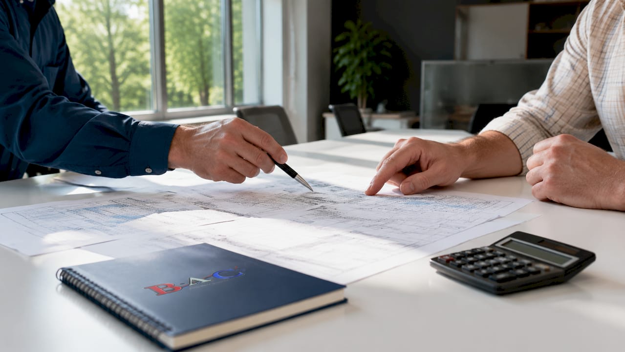 Overhead view of hands comparing HVAC bids