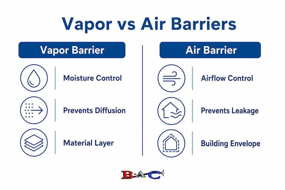 Infographic comparing vapor barriers and air barriers
