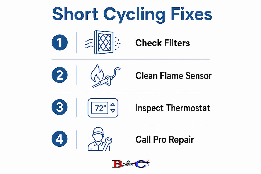 Infographic with steps to fix furnace short cycling
