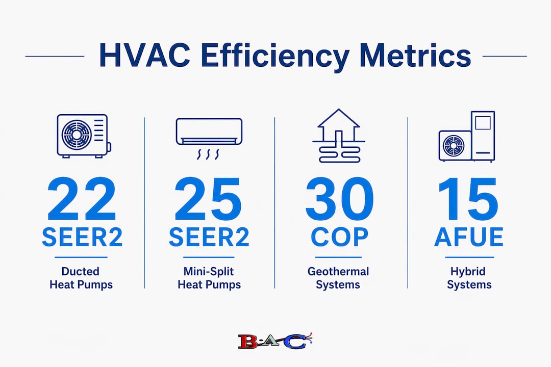 Infographic comparing HVAC system efficiency metrics