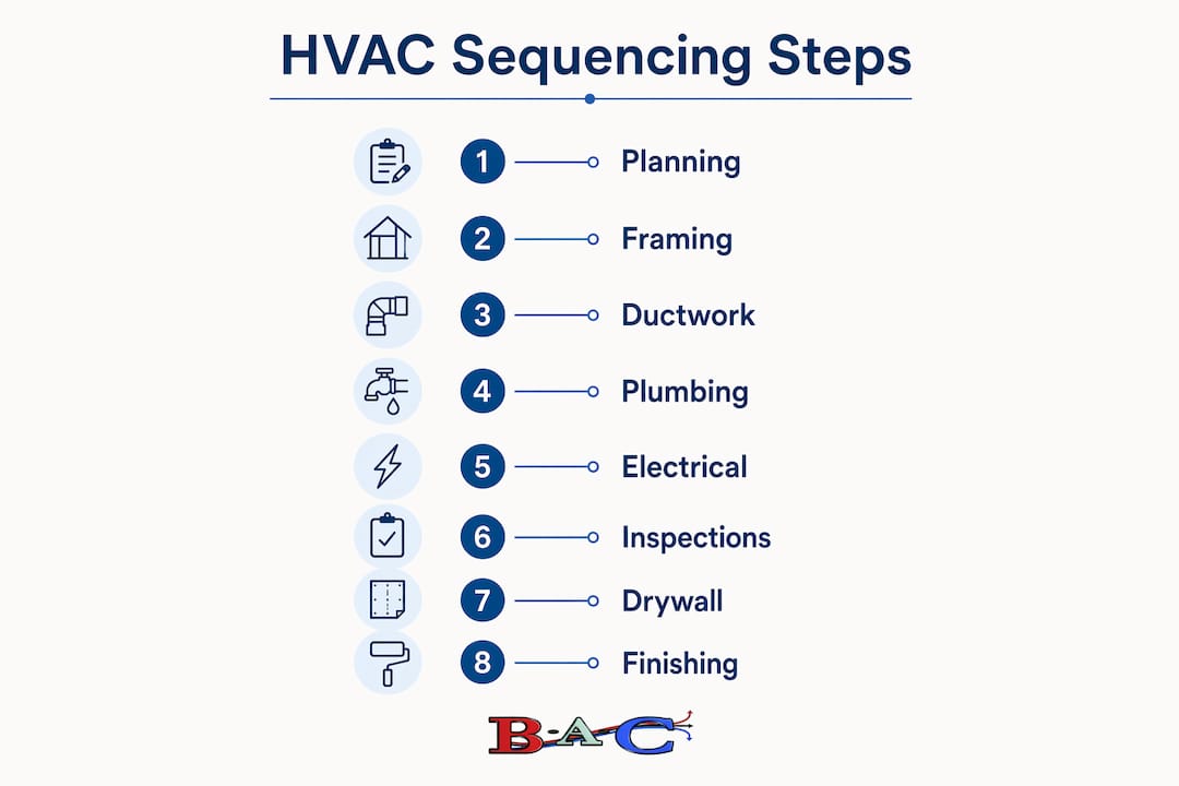 Infographic showing HVAC trade sequencing steps