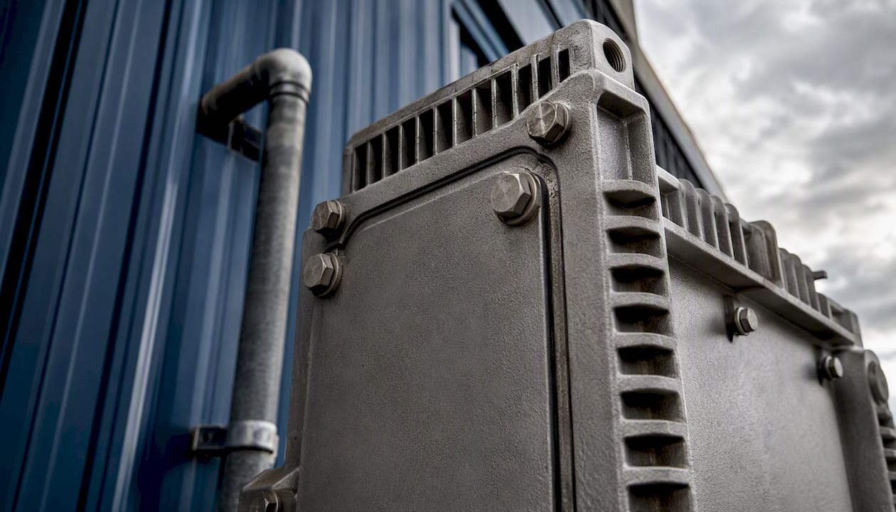 Close-up of flameproof HVAC enclosure detail