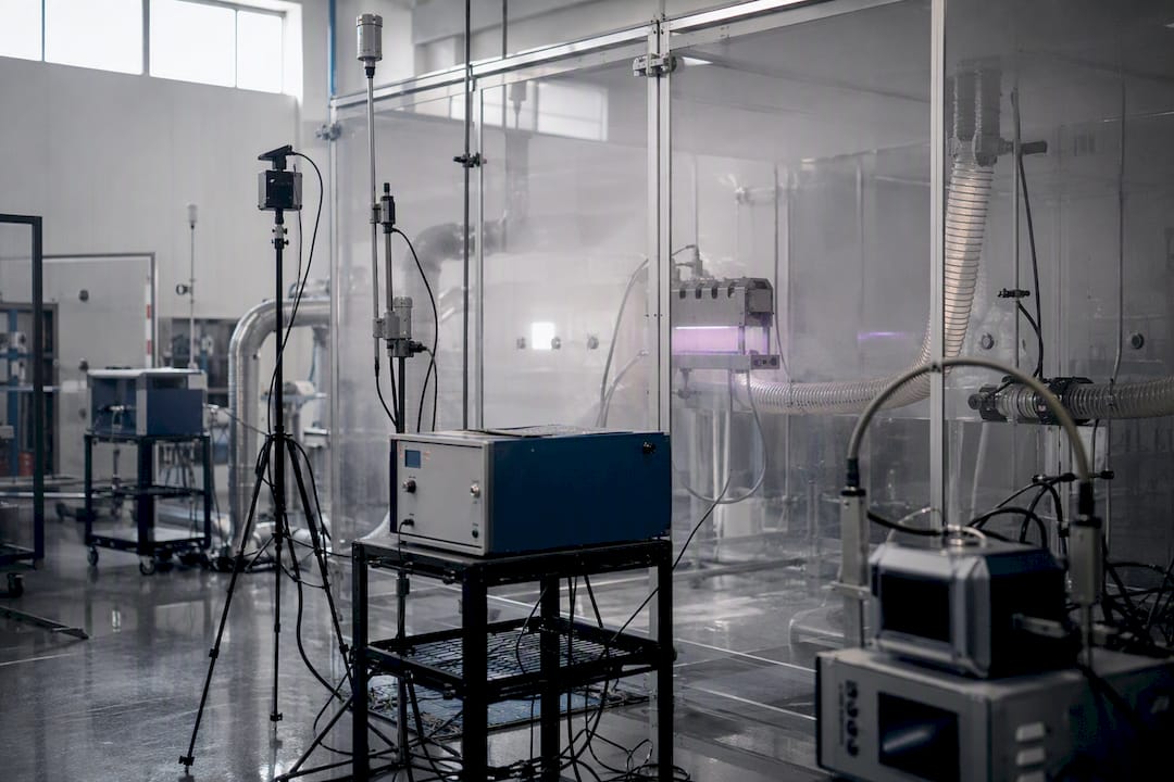 HVAC testing chamber with ionization equipment and sensors