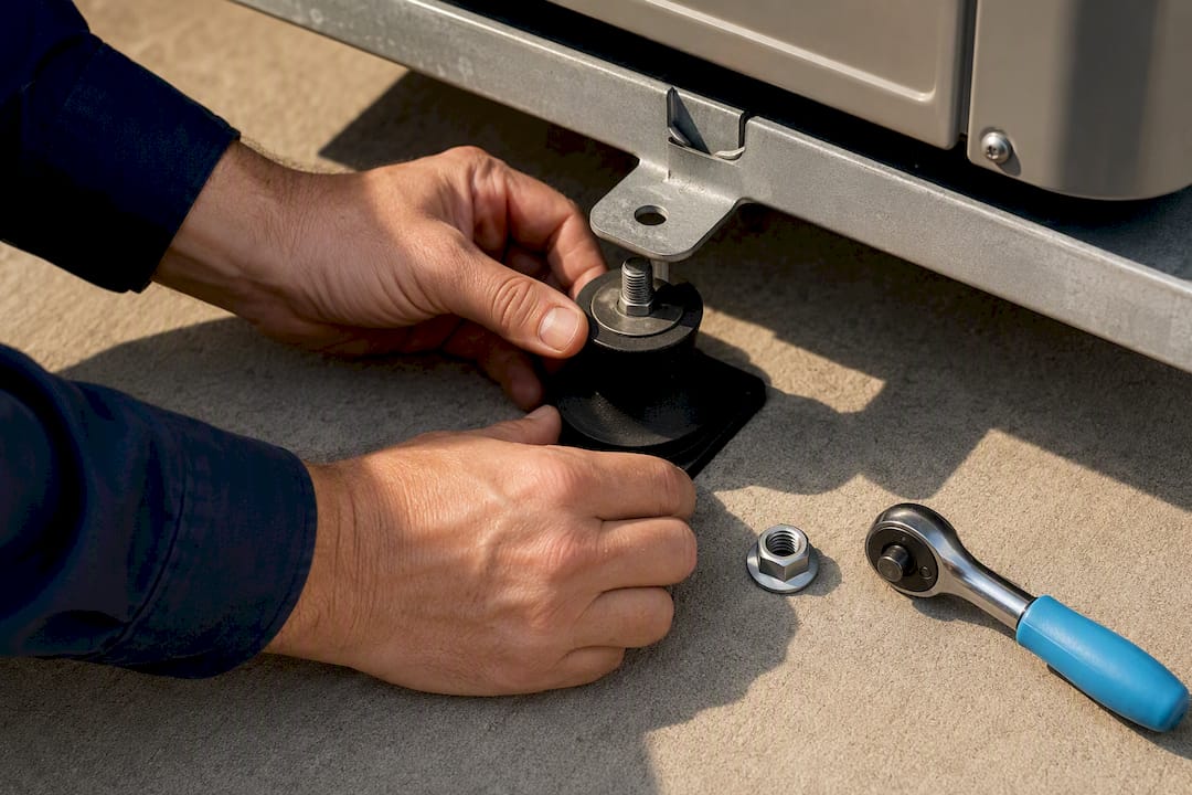 Neoprene isolation mount beneath HVAC equipment