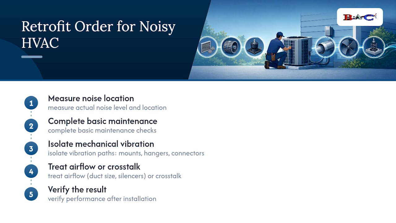 Five-step HVAC noise retrofit order