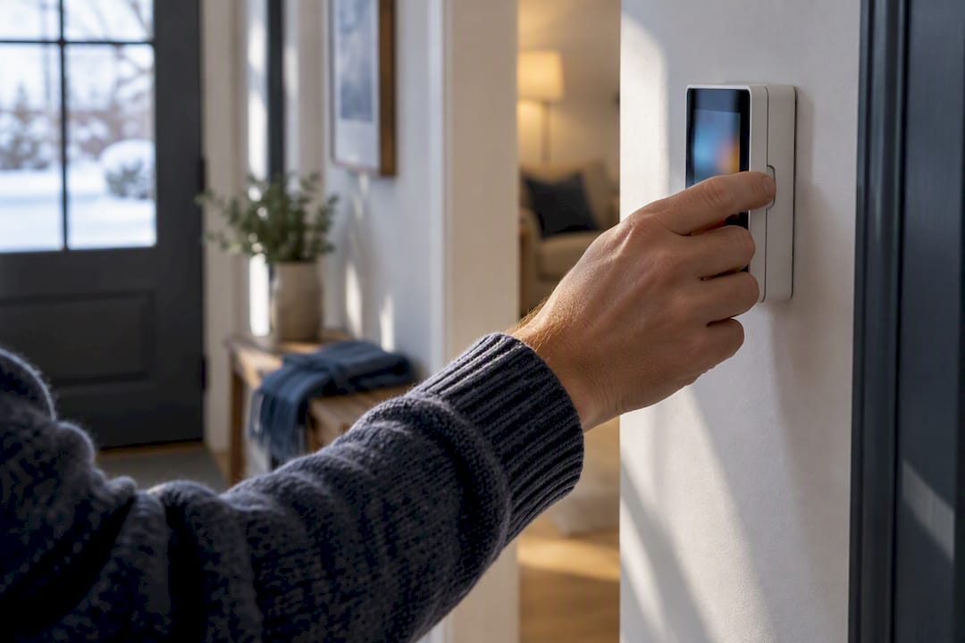 Hand adjusting a heat pump thermostat